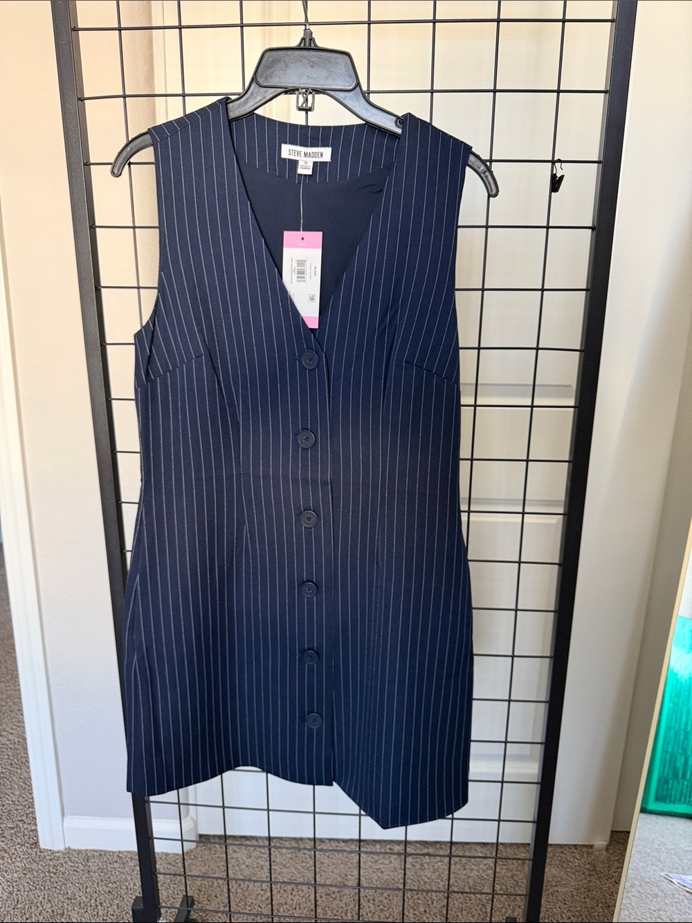 Steve Madden Navy Pinstripe Sleeveless Button Dress Tunic